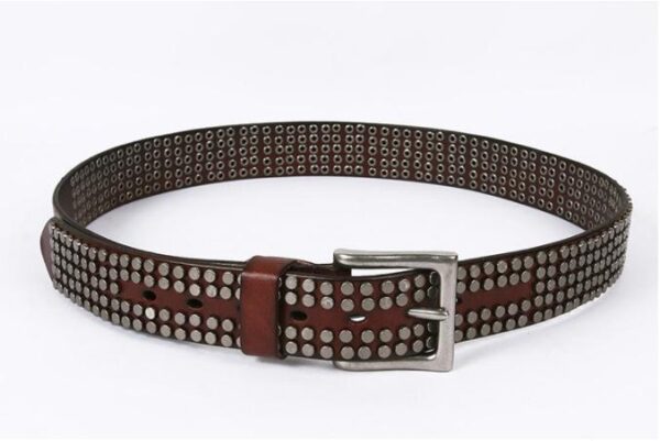 Ceinture en cuir à cinq rangées de rivets et boucle ardillon – Image 5