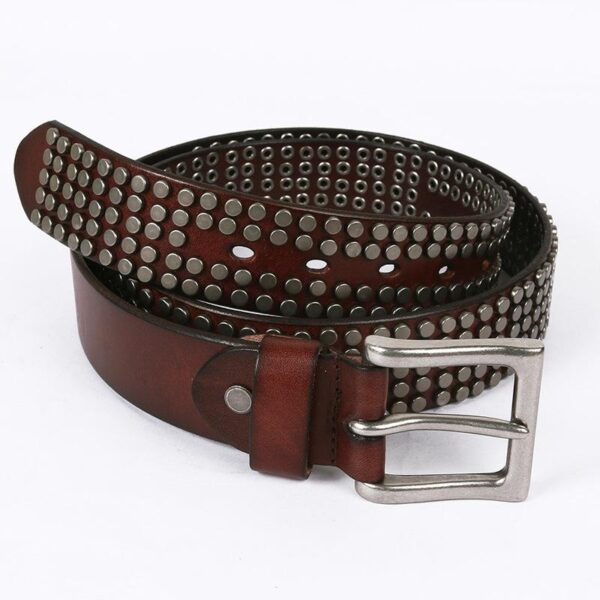 Ceinture en cuir à cinq rangées de rivets et boucle ardillon – Image 10