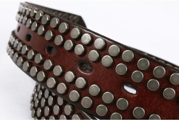 Ceinture en cuir à cinq rangées de rivets et boucle ardillon – Image 6