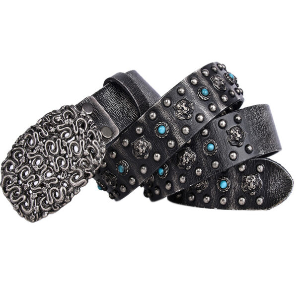 Ceinture gothique pour homme avec perles bleues et rivets de tigre – Image 2