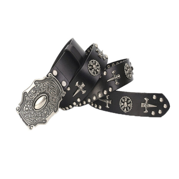 Ceinture Gothique Avec Rivets De Multi-Crânes Et Croix