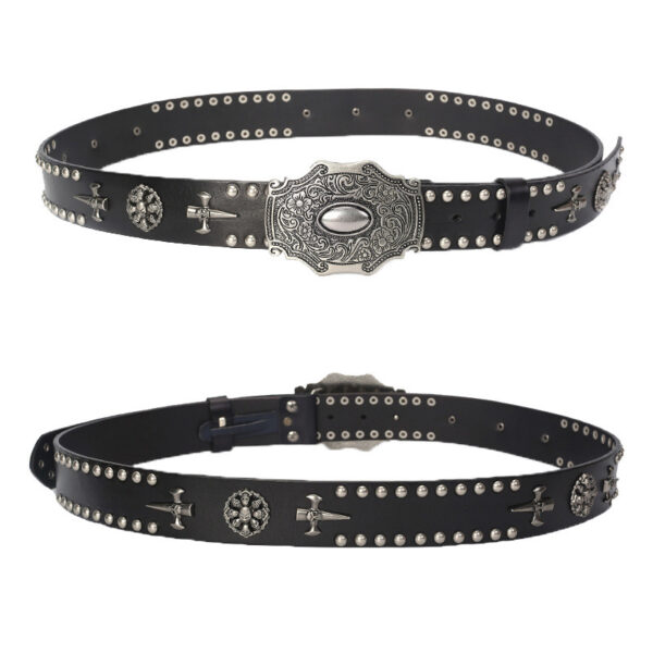 Ceinture Gothique Avec Rivets De Multi-Crânes Et Croix