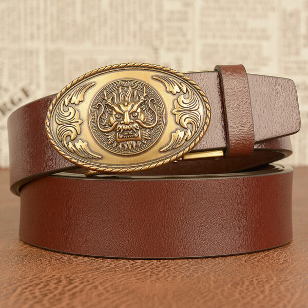 Ceinture Cowboy Homme En Cuir À Boucle Tête De Dragon - Modèle Amaury