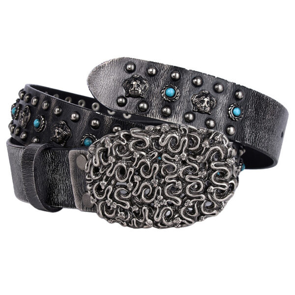 Ceinture gothique pour homme avec perles bleues et rivets de tigre – Image 3