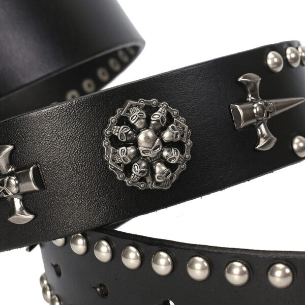 Ceinture Gothique Avec Rivets De Multi-Crânes Et Croix