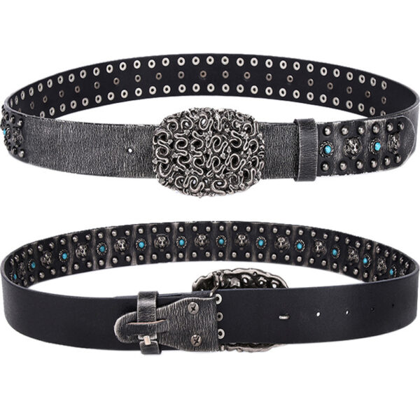 Ceinture gothique pour homme avec perles bleues et rivets de tigre – Image 4