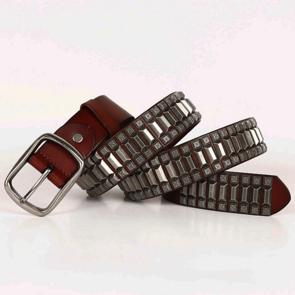 Ceinture cuir homme rock'n'roll marron - Modèle JOHNNY